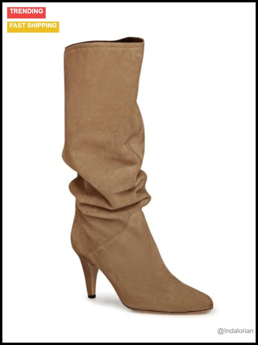 Womens Wide Calf Knee High Boots Slouchy Kitten Heel Pointed Toe Pull On